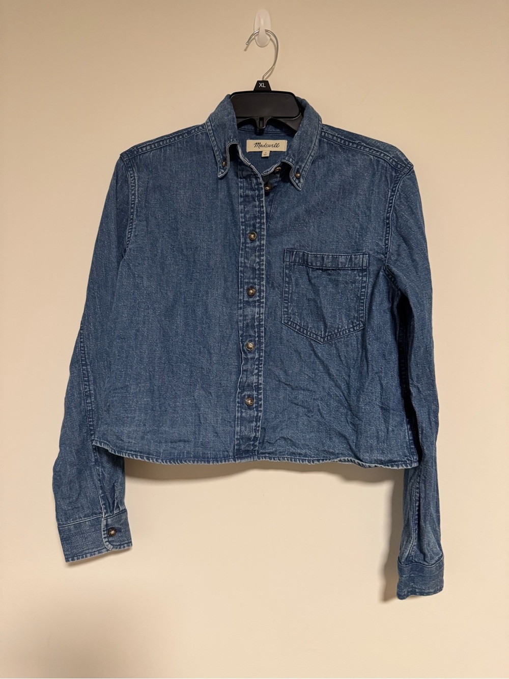 Madewell Blue Cropped Button-Up Shirt